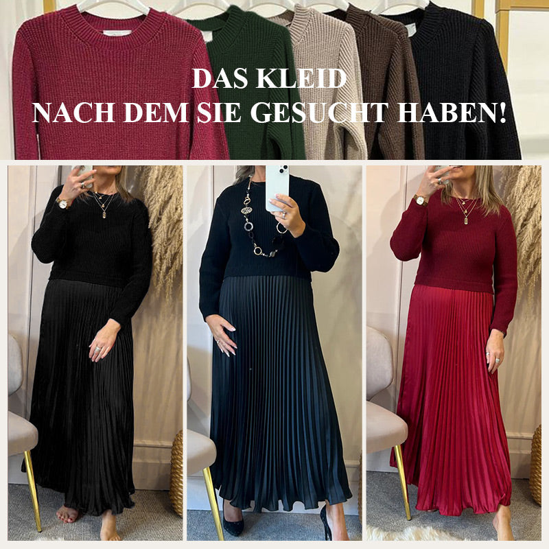 🥰Elegante und stilvolle Faltenkleider mit Rundhalsausschnitt für Damen📦